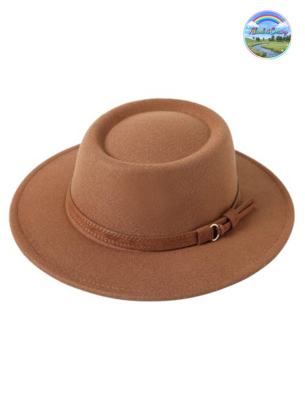 Wide Brim Wool Fedora Hat with Belt Buckle